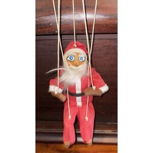 VTG Antique Santa Claus Marionette Puppet Wood Christmas Folk Art Distressed 14"